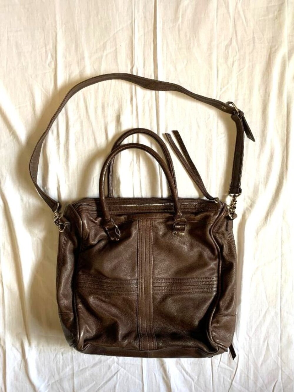 Junior Drake Women's Large Brown Leather Handbag Purse Crossbody Multi-Pockets